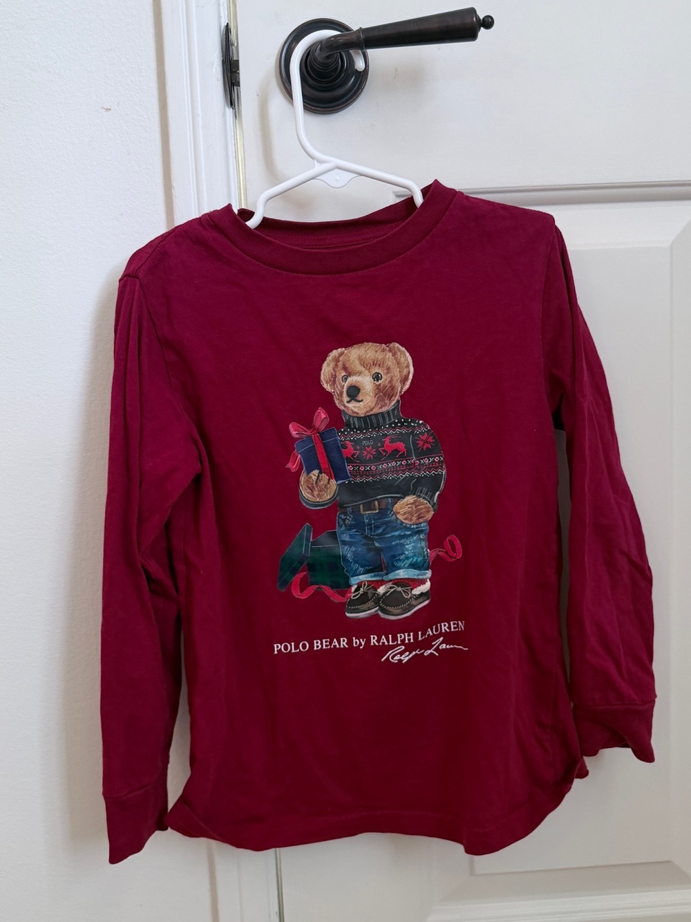 Polo by Ralph Lauren Maroon Bear Graphic Long-Sleeve Tee
